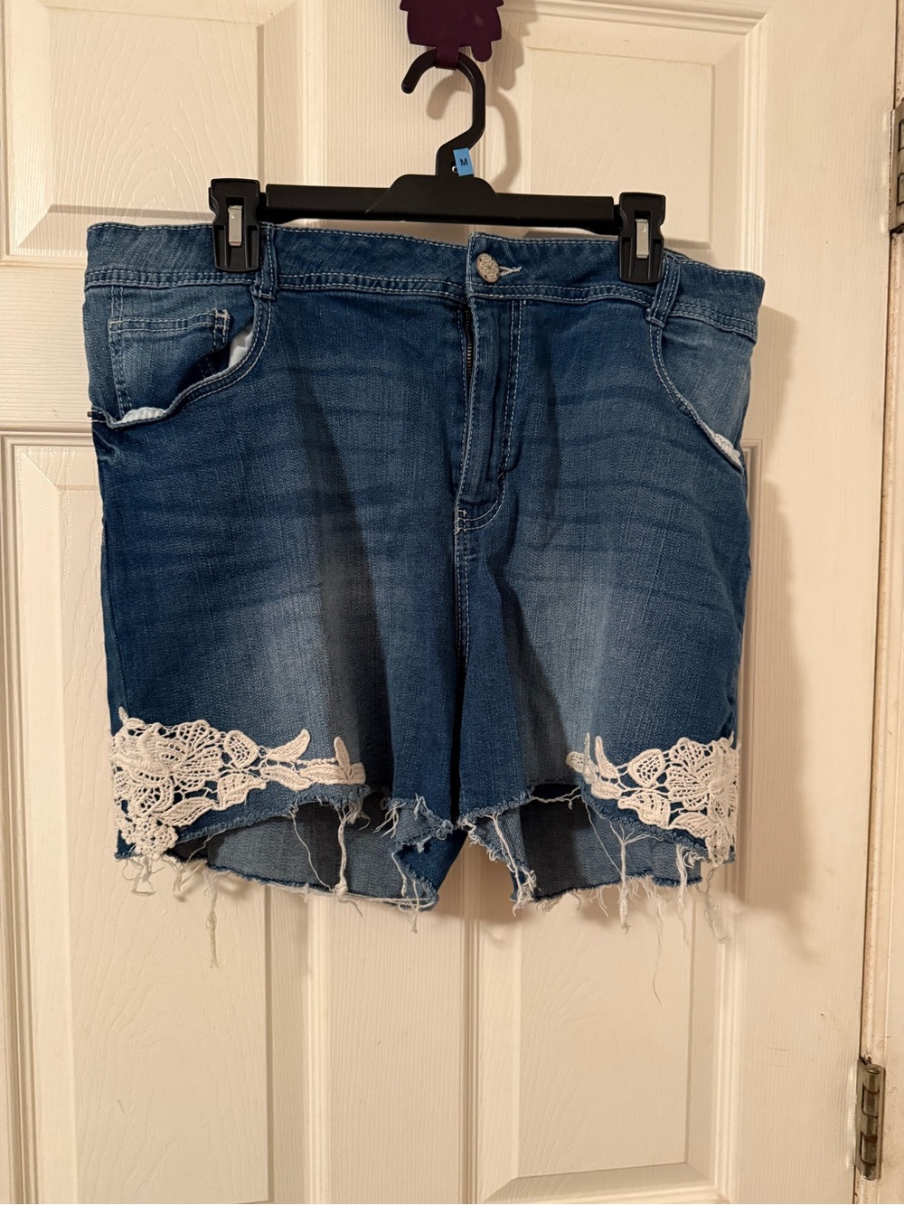 Seven7 Blue Denim Shorts with White Crochet Trim